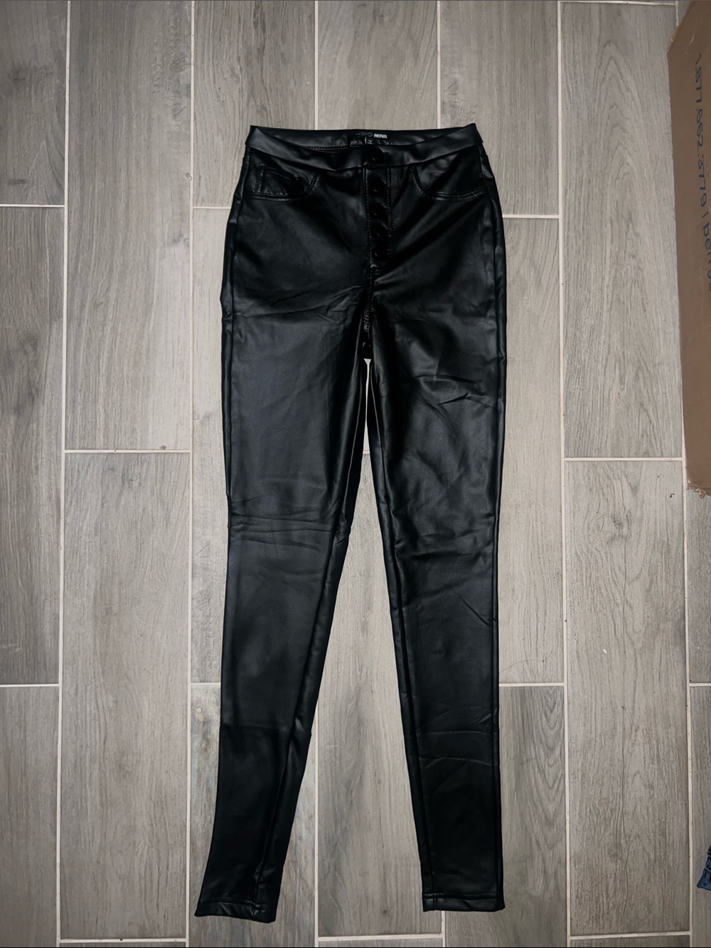 Fashion Nova Black Faux Leather Button-Front Pants
